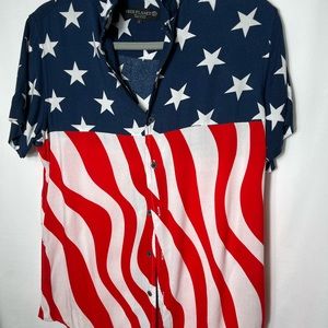 Free Planet Men’s Button Down American Flag 100% Viscose Size S